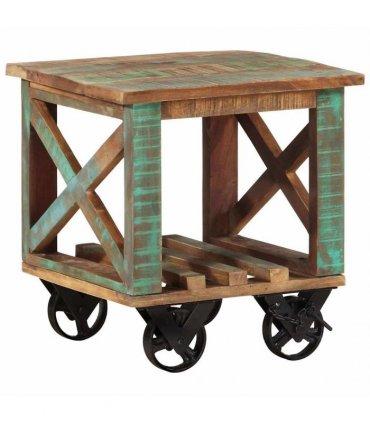 vidaXL Side Table with Wheels 40x40x42 cm Solid Wood Reclaimed