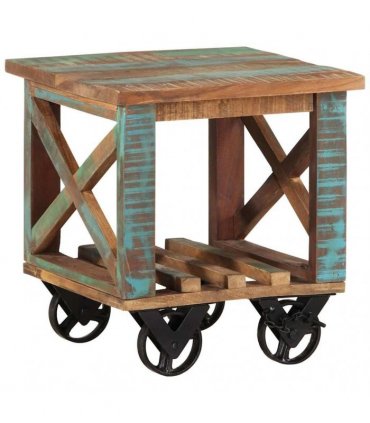 vidaXL Side Table with Wheels 40x40x42 cm Solid Wood Reclaimed