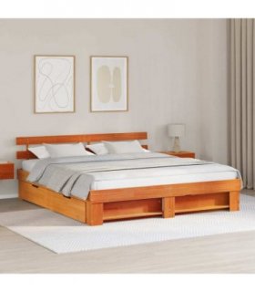 vidaXL Bed Frame with Drawer Wax Brown 200 x 200 cm Solid Pine Wood
