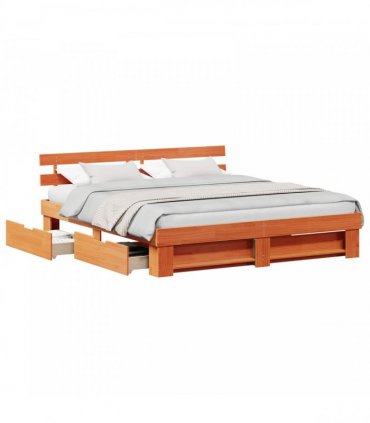 vidaXL Bed Frame with Drawer Wax Brown 200 x 200 cm Solid Pine Wood