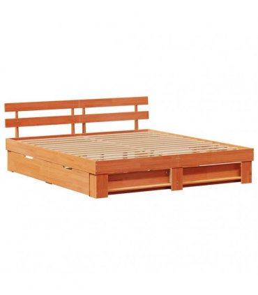 vidaXL Bed Frame with Drawer Wax Brown 200 x 200 cm Solid Pine Wood
