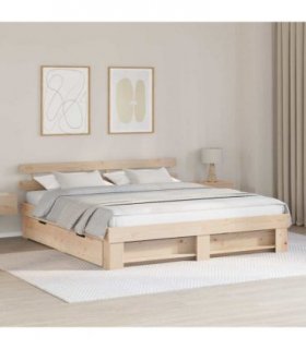 vidaXL Bed Frame with Headboard Brown 180 x 200 cm Solid Pine Wood
