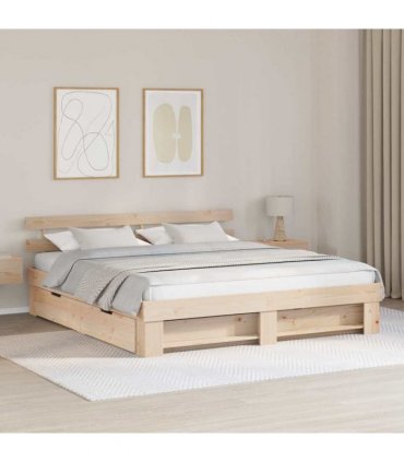 vidaXL Bed Frame with Headboard Brown 180 x 200 cm Solid Pine Wood