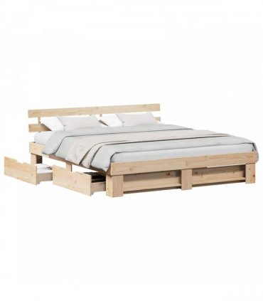 vidaXL Bed Frame with Headboard Brown 180 x 200 cm Solid Pine Wood