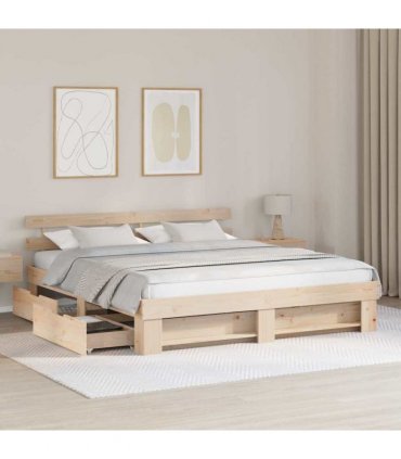 vidaXL Bed Frame with Headboard Brown 180 x 200 cm Solid Pine Wood