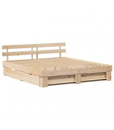 vidaXL Bed Frame with Headboard Brown 180 x 200 cm Solid Pine Wood
