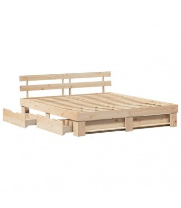 vidaXL Bed Frame with Headboard Brown 180 x 200 cm Solid Pine Wood