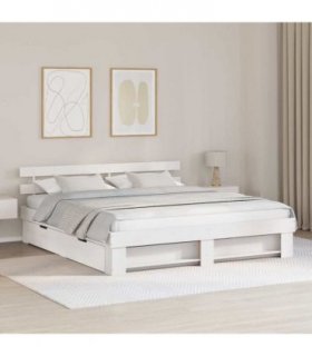 vidaXL Bed Frame with Headboard White 180 x 200 cm Solid Pine Wood