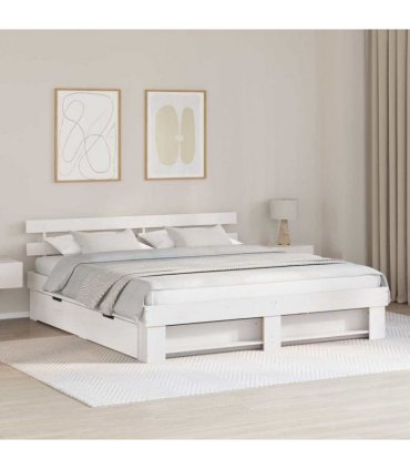 vidaXL Bed Frame with Headboard White 180 x 200 cm Solid Pine Wood