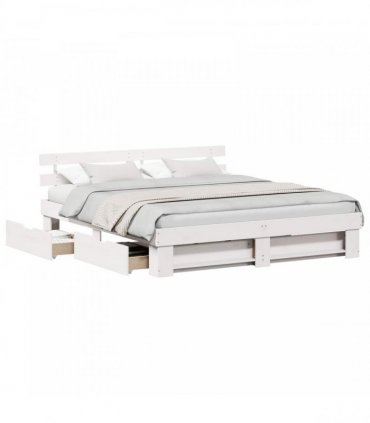 vidaXL Bed Frame with Headboard White 180 x 200 cm Solid Pine Wood