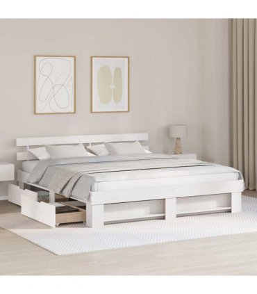 vidaXL Bed Frame with Headboard White 180 x 200 cm Solid Pine Wood