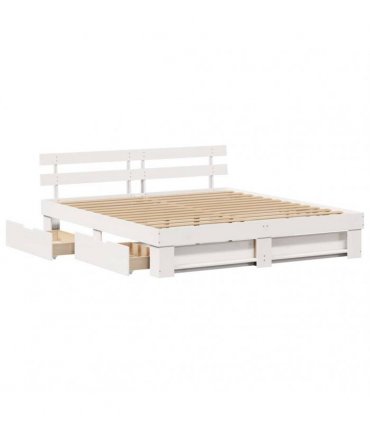 vidaXL Bed Frame with Headboard White 180 x 200 cm Solid Pine Wood