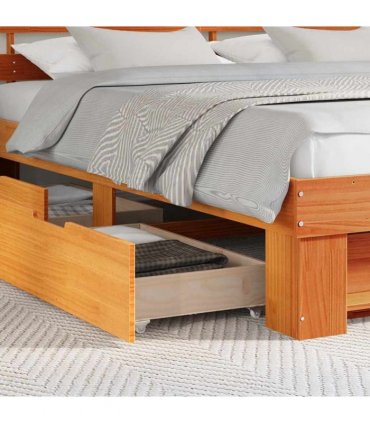 vidaXL Bed Frame with Headboard Wax Brown 180 x 200 cm Solid Pine Wood