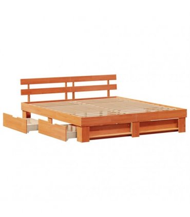 vidaXL Bed Frame with Headboard Wax Brown 180 x 200 cm Solid Pine Wood