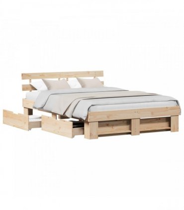vidaXL Bed Frame with Headboard Brown 160 x 200 cm Solid Pine Wood