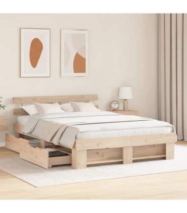 vidaXL Bed Frame with Headboard Brown 160 x 200 cm Solid Pine Wood