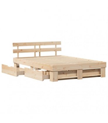 vidaXL Bed Frame with Headboard Brown 160 x 200 cm Solid Pine Wood