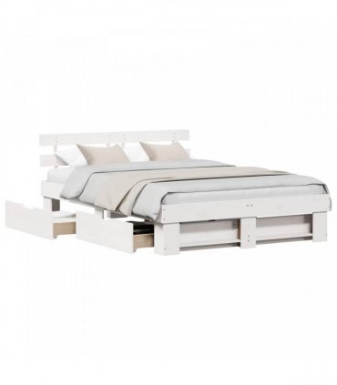 vidaXL Bed Frame with Headboard White 160 x 200 cm Solid Pine Wood