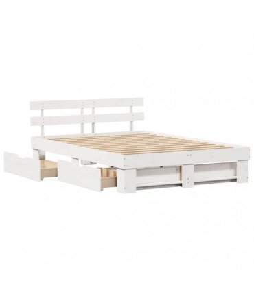 vidaXL Bed Frame with Headboard White 160 x 200 cm Solid Pine Wood