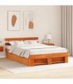 vidaXL Bed Frame with Headboard Wax Brown 160 x 200 cm Solid Pine Wood