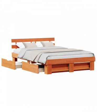 vidaXL Bed Frame with Headboard Wax Brown 160 x 200 cm Solid Pine Wood