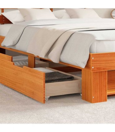 vidaXL Bed Frame with Headboard Wax Brown 160 x 200 cm Solid Pine Wood