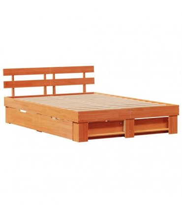 vidaXL Bed Frame with Headboard Wax Brown 160 x 200 cm Solid Pine Wood
