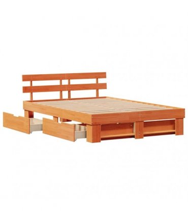 vidaXL Bed Frame with Headboard Wax Brown 160 x 200 cm Solid Pine Wood