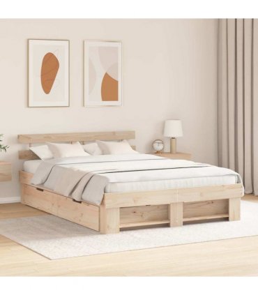 vidaXL Bed Frame with Headboard Brown 140 x 200 cm Solid Pine Wood