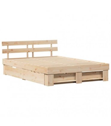 vidaXL Bed Frame with Headboard Brown 140 x 200 cm Solid Pine Wood
