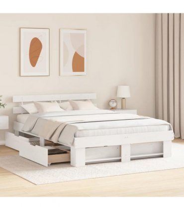 vidaXL Bed Frame with Headboard White 140 x 200 cm Solid Pine Wood