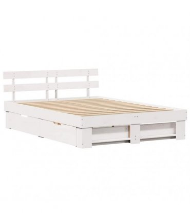 vidaXL Bed Frame with Headboard White 140 x 200 cm Solid Pine Wood