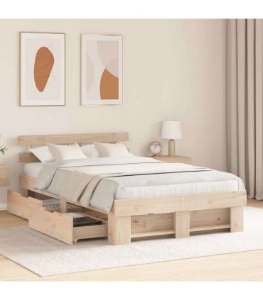 vidaXL Bed Frame with Headboard Brown 120 x 200 cm Solid Pine Wood