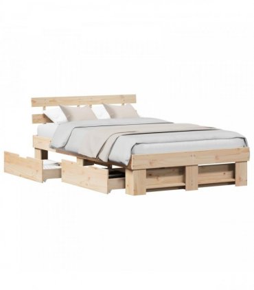 vidaXL Bed Frame with Headboard Brown 140 x 190 cm Solid Pine Wood