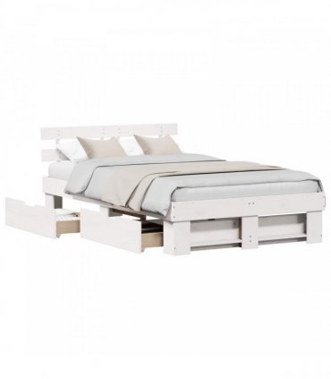 vidaXL Bed Frame with Headboard White 140 x 190 cm Solid Pine Wood