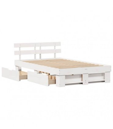 vidaXL Bed Frame with Headboard White 140 x 190 cm Solid Pine Wood