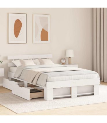 vidaXL Bed Frame with Drawer White 135 x 190 cm Solid Pine Wood