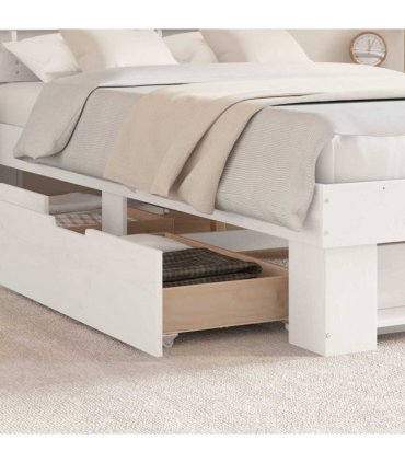 vidaXL Bed Frame with Drawer White 135 x 190 cm Solid Pine Wood