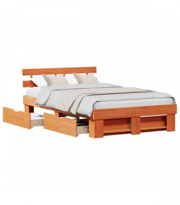 vidaXL Bed Frame with Headboard Wax Brown 120 x 190 cm Solid Pine Wood