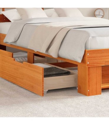 vidaXL Bed Frame with Headboard Wax Brown 120 x 190 cm Solid Pine Wood
