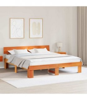 vidaXL Bed Frame with Headboard Wax Brown 200 x 200 cm Solid Pine Wood