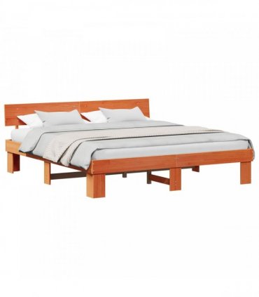 vidaXL Bed Frame with Headboard Wax Brown 200 x 200 cm Solid Pine Wood
