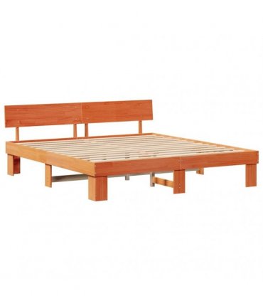 vidaXL Bed Frame with Headboard Wax Brown 200 x 200 cm Solid Pine Wood