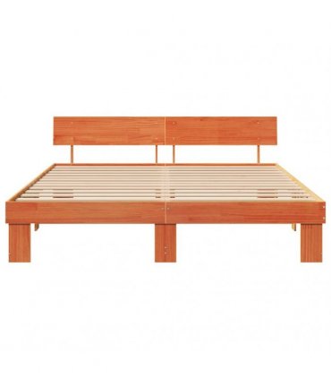 vidaXL Bed Frame with Headboard Wax Brown 200 x 200 cm Solid Pine Wood