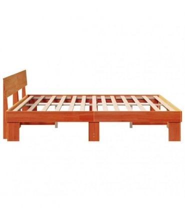 vidaXL Bed Frame with Headboard Wax Brown 200 x 200 cm Solid Pine Wood