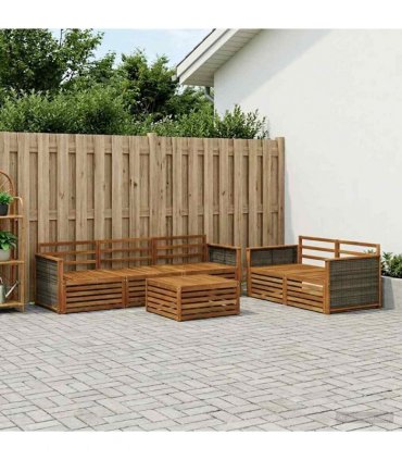 vidaXL Outdoor Sofa Set 6 pcs 5-Seaters Natural Solid Acacia Wood