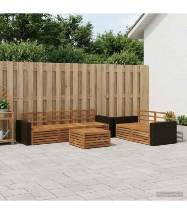 vidaXL Outdoor Sofa Set 6 pcs 5-Seaters Natural Solid Acacia Wood