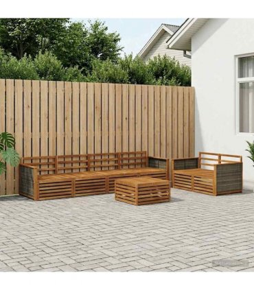 vidaXL Outdoor Sofa Set 7 pcs 6-Seaters Natural Solid Acacia Wood