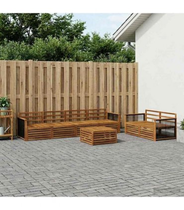 vidaXL Outdoor Sofa Set 7 pcs 6-Seaters Natural Solid Acacia Wood