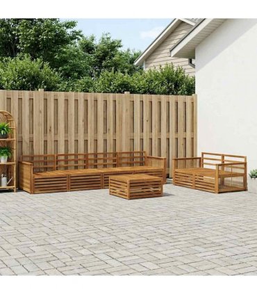 vidaXL Outdoor Sofa Set 7 pcs 6-Seaters Natural Solid Acacia Wood